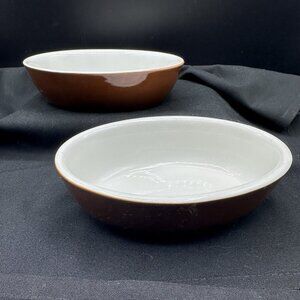 Set Of 2 Hall Small Oval Individual Bakers Brown White Oven Safe Vintage USA